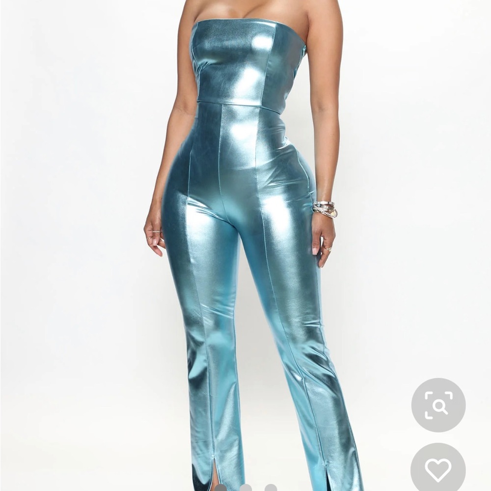 FASHION NOVA She’s All That Strapless Jumpsuit - Aqua - Picture 1 of 3